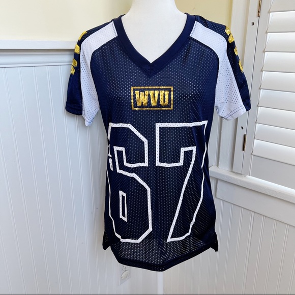 PINK Victoria's Secret Tops - PINK Victoria’s Secret Blue & Gold Sequin WVU Jersey Size XS